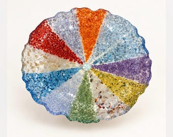 Rainbow Crushed Glass Resin Bowl, 11.5” Handmade Centerpiece, Colorful Decorative Catchall Bowl