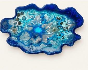 Ocean Wave Resin Centerpiece Dish-Coastal Blue Lagoon Art Bowl