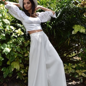 Bridal Wide Leg Pants Bridal Separates, Minimalist Modern White Pants, Long Leg Bridal Pants Bohemian Style Wide Leg Pants, Boho Pants image 1