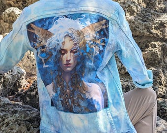 Giacca in denim tie-dye: manica lunga con motivo angelo