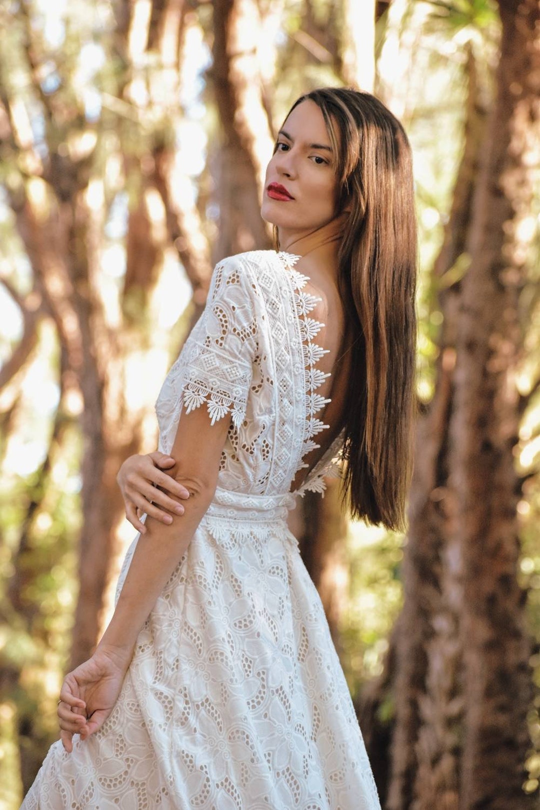 Short Sleeve Cotton Wedding Dress With V Neckline A Line - Etsy