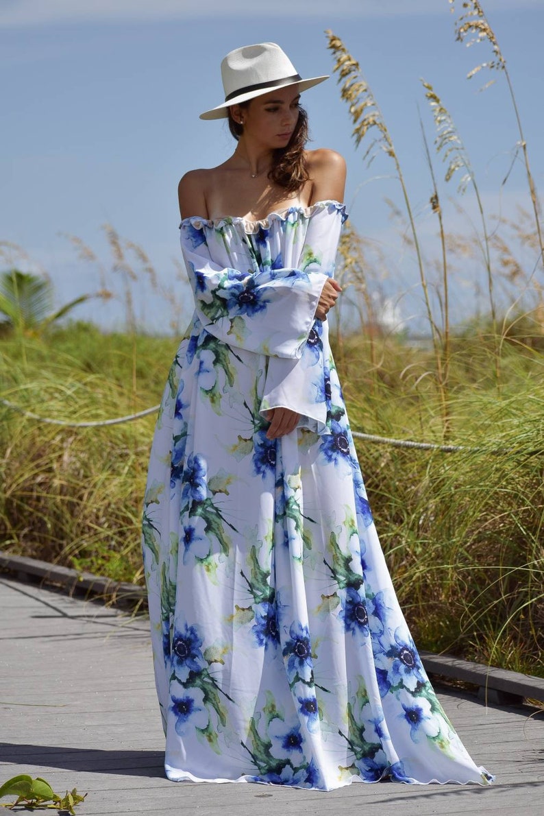 boho flowy dresses Ashirexll Summer for Women Summer Sexy Sleeveless Neck Long Maxi Dress Loose Tie Boho Floral Print Beach Sundress Blue S smocked elastic waist at the back Bohemian fall maxi dress A timeless silhouette reimagined with a free Zhyaj Boho Floral Printed Dress