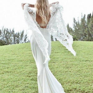 Vestido de novia boho con encaje bordado, vestido de novia estilo boho, vestido de novia sirena, vestido de encaje blanco simple, vestido de novia de playa imagen 5