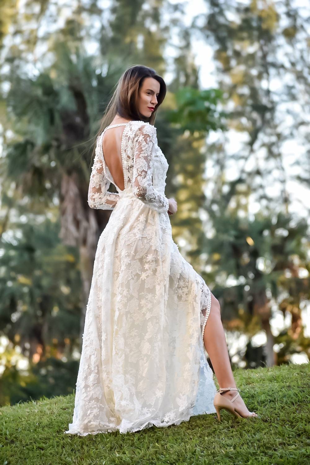 Long Sleeve Bohemian Wedding Dress With V Neckline A Line - Etsy