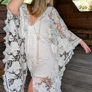 Sample Sale Bohemian Wedding Dress with Embroidered Lace, Wedding Dress with Tassel Long Sleeve, Vintage Wedding Dress Size XL