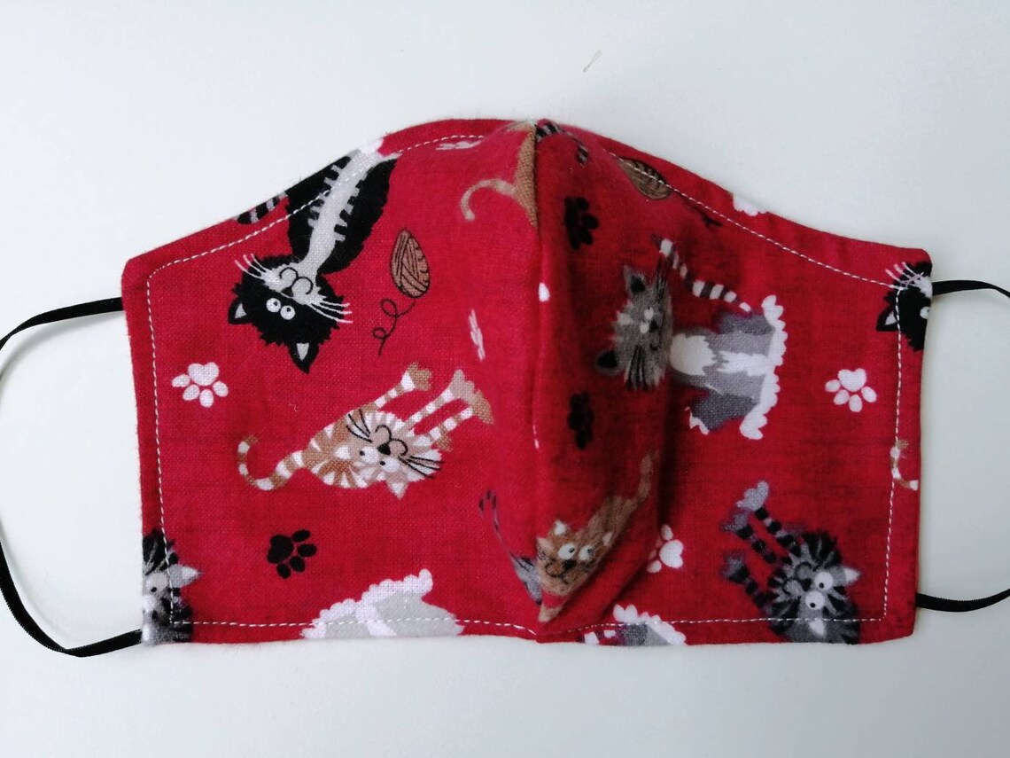 Fashionable Face Mask Made in USA Pink Black Kitty Cat Print Etsy