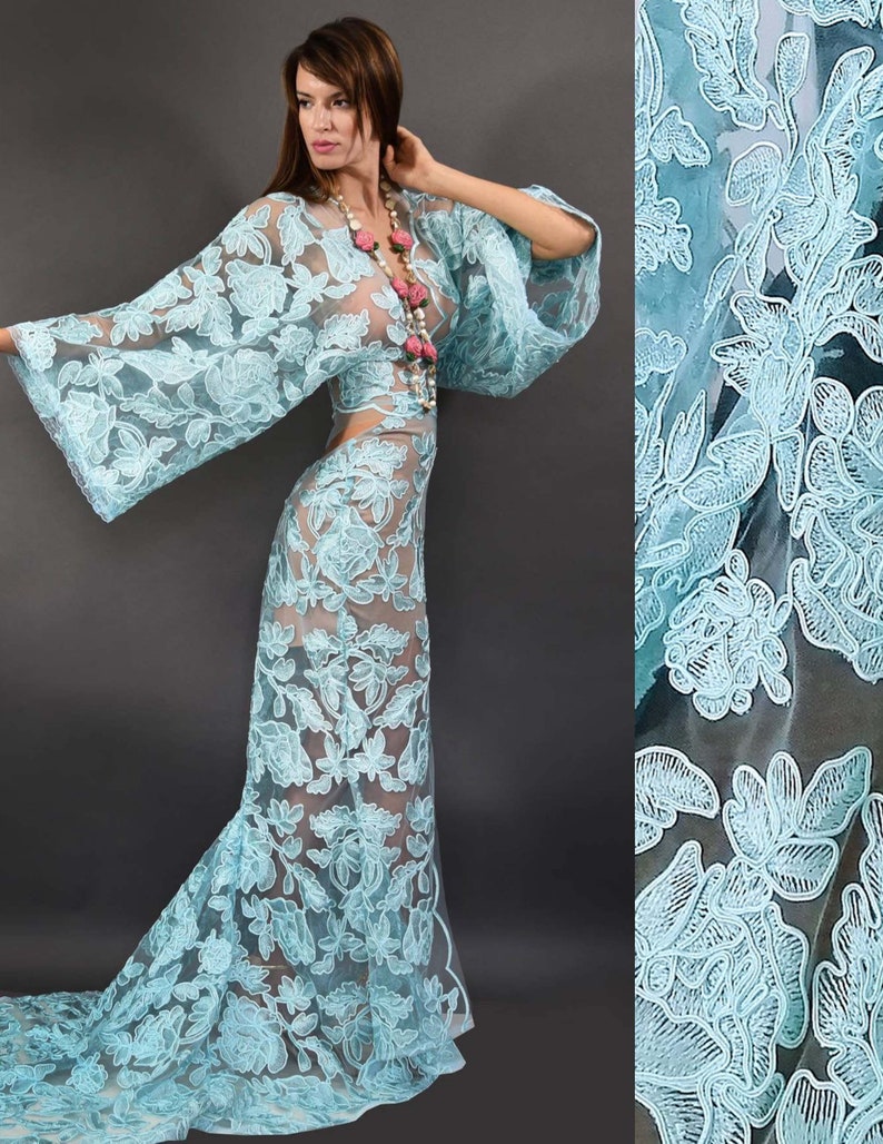 Bohemian Evening Gown with Embroidery Floral Lace Long Sleeve | Etsy