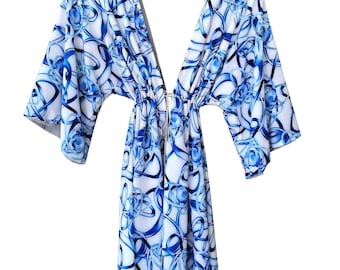 Kimono Robe Dressing Gown for Women, Short Kimono Dress in a soft silky Chiffon fabric, Gipsy Festival Beach Cover Up Kaftan for Women