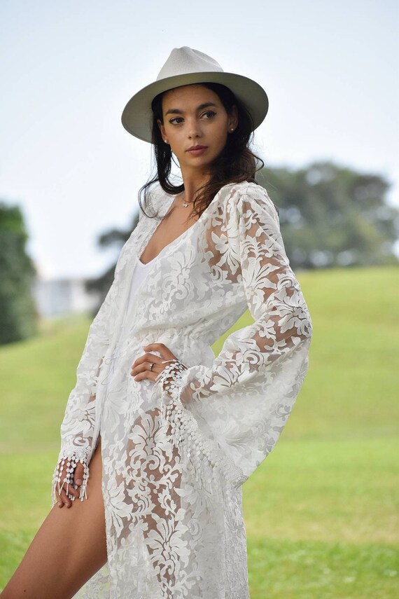 White Lace Bridal Robe With Bell 