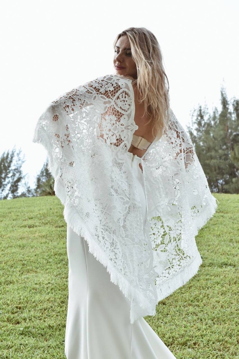 Bohemian Wedding Dress with Embroidered Lace, Boho Style Wedding Dress, Mermaid Wedding Dress, Simple White Lace Dress, Beach Wedding Dress image 6