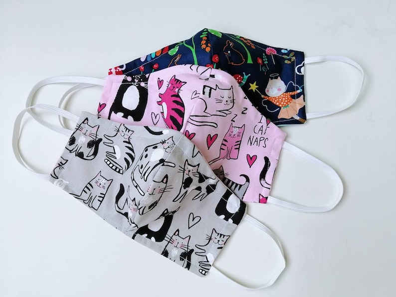 Fashionable Face Mask Made in USA Pink Black Kitty Cat Print Etsy