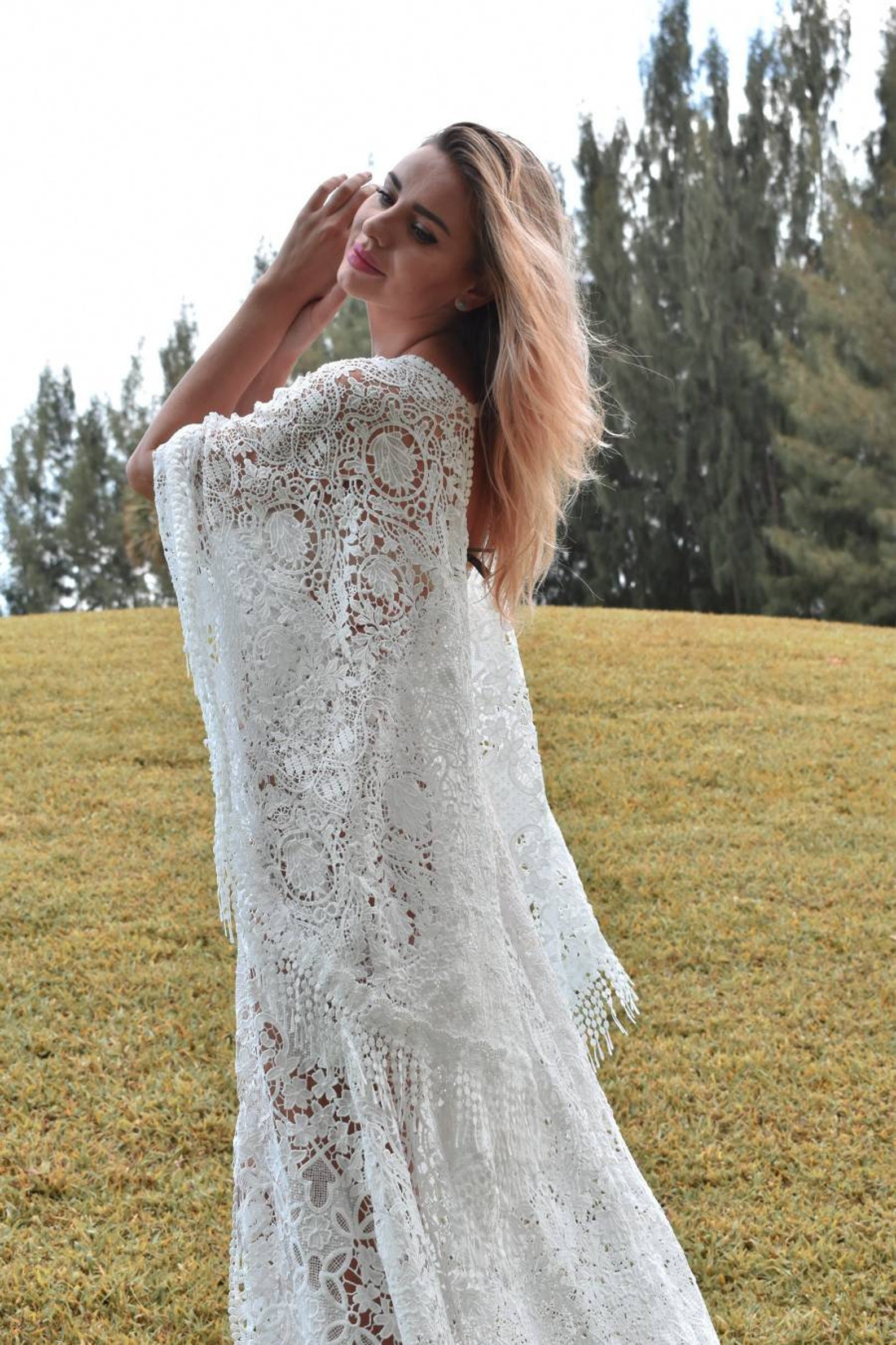 Bohemian Wedding Dress with Embroidered Lace Boho Style | Etsy