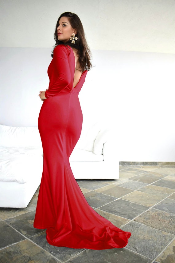 Long sleeve designer evening gowns hot sale