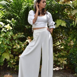 Bridal Wide Leg Pants Bridal Separates, Minimalist Modern White Pants, Long Leg Bridal Pants Bohemian Style Wide Leg Pants, Boho Pants image 9