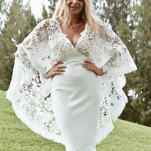 Vestido de novia boho con encaje bordado, vestido de novia estilo boho, vestido de novia sirena, vestido de encaje blanco simple, vestido de novia de playa imagen 8