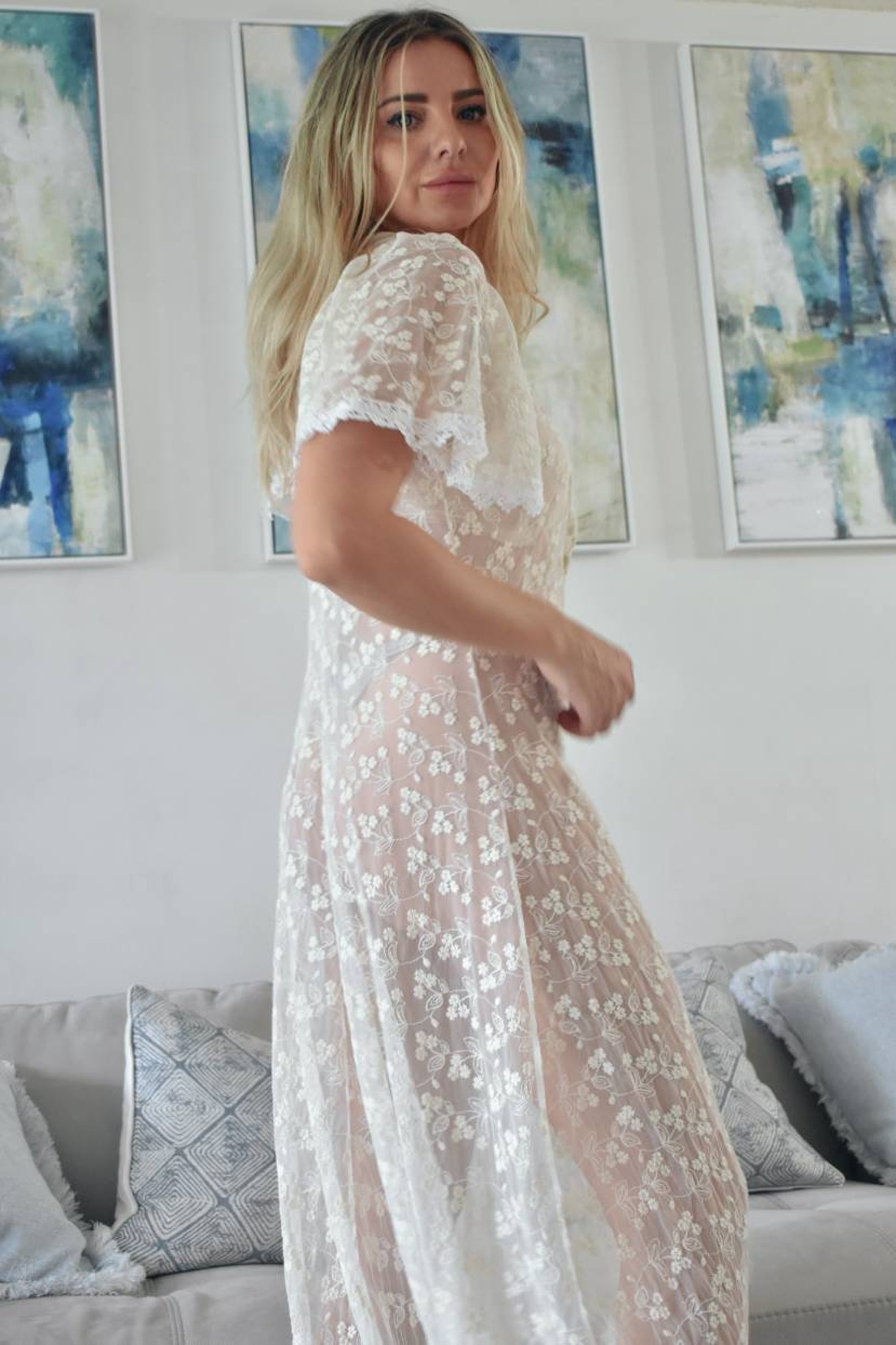 Cotton Lace Robe With Short Flutter Sleeve Boudoir Lace Robe - Etsy