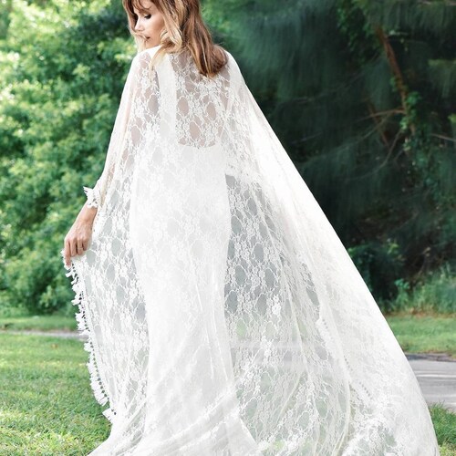 White Lace Wedding Cape Lace Bridal Cape With Fringe Trim - Etsy