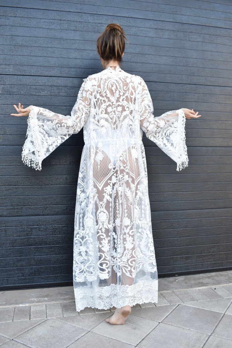White Lace Bridal Robe With Bell Sleeves Wedding Dress for Etsy