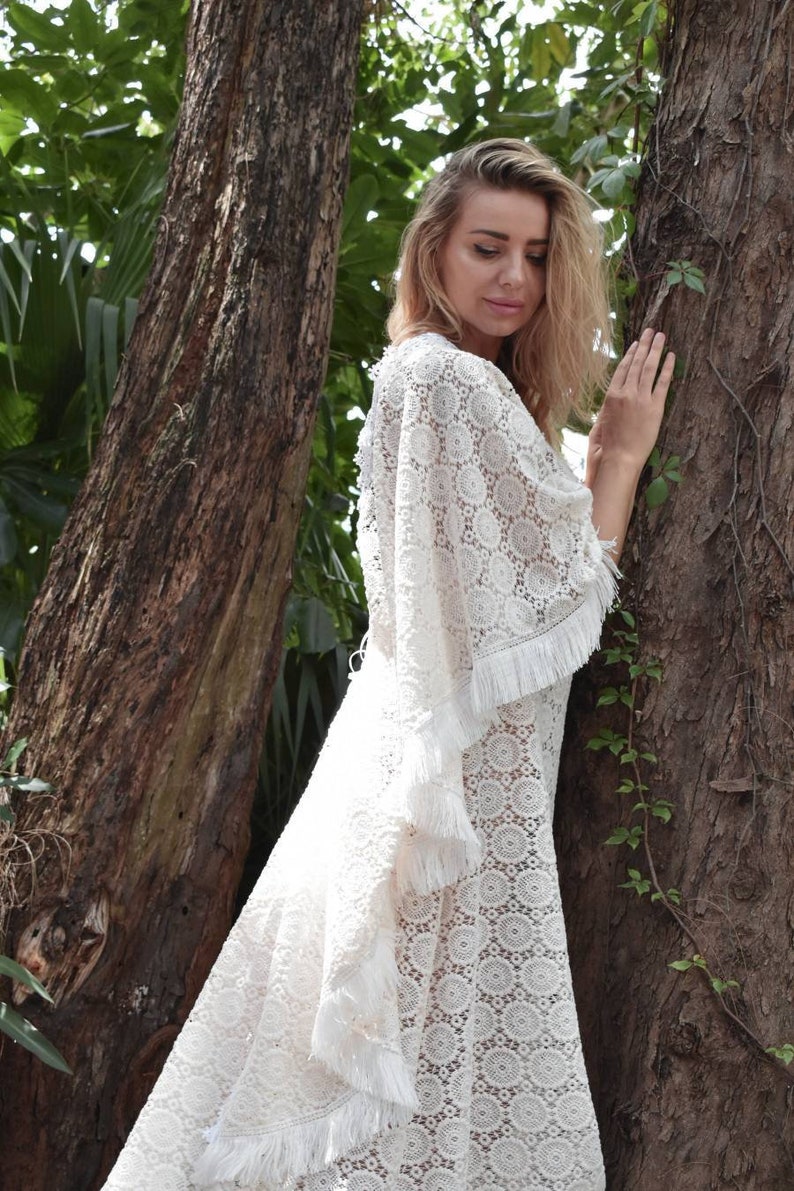 Bohemian Wedding Dress With Embroidered Lace Boho Style - Etsy