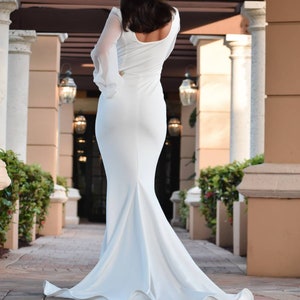 Square Neck Minimalist Wedding Dress Long Sleeves Minimalist Wedding Dress, Simple Mermaid Wedding Dress, Long Sleeve Modest Wedding image 7