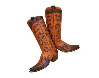 Cowboy boots カウボーイブーツ　ホースバット　ウエスタンブーツ メンズ ウエスタン カウボーイ ブーツ。スクエアトゥレザーブーツ