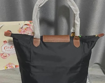Bolso tote negro Longchamp, bolso de hombro grande, bolso plegable ligero Caryal, regalo para ella