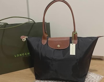 Longchamp black tote Large bag shoulder bag, foldable lightweight caryal purse gift for her