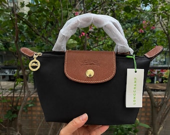 Bolso bandolera mini negro Longchamp, bolso con correa de hombro desmontable, bolso de mano de lujo de estilo diseñador, bolso mini chic para el día a día, regalo para mujer.