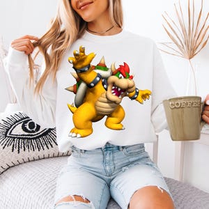 Bowser Super Mario Shirt, Fierce Bowser Green Hoodie Tee, Video Games Gamer Shirt, Spiked Shell Library T-Shirt