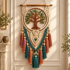 Schema PDF per arazzo da parete in macramè "Albero della Vita", decorazione fai da te in stile boho.