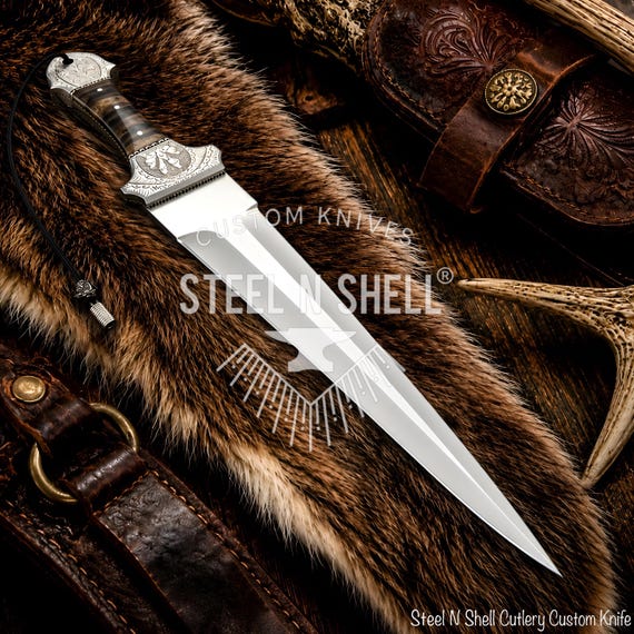Custom Handmade Full Tang D2 Steel Dagger Knife 13.8" | Engraved | By SteelNShell Cutlery.