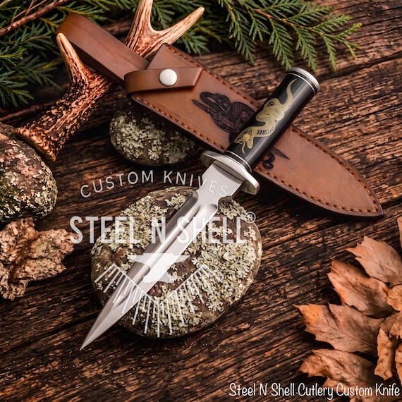 Custom D2 Steel Bull Horn Viper Knife – Handmade Camping Display (12.85" Overall)