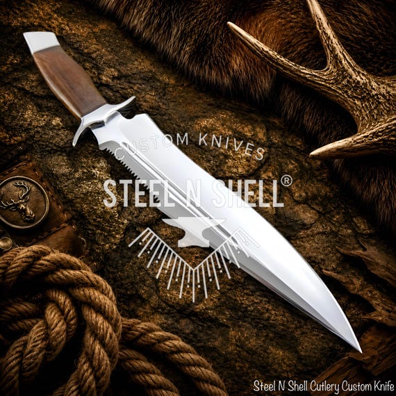 Handmade Highclere Bowie Knife, D2 Steel, Wood Handle, Leather Sheath (15.35" Overall)
