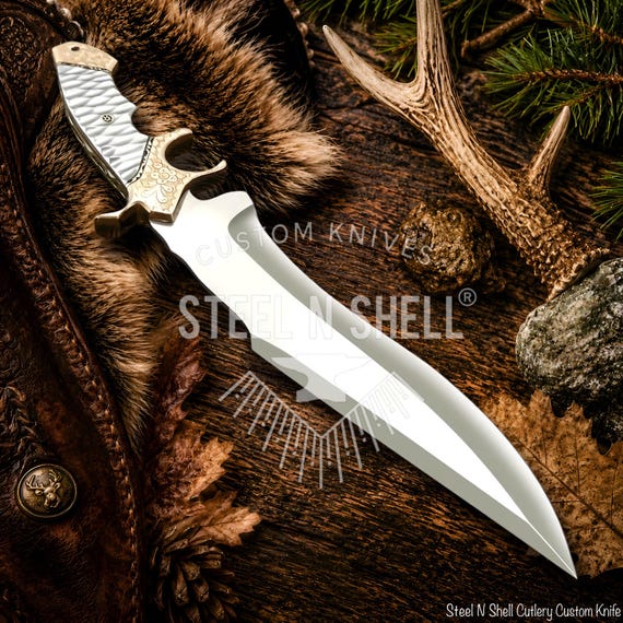 Custom Handmade Bowie Knife – Engraved Brass Guard Handle & Bolster – By SteelNShell Cutlery