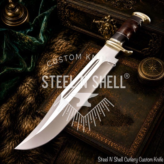 Bowie Knife, Handmade Custom Knife, Stacked Leather Handle, Crocodile Dundee Style.