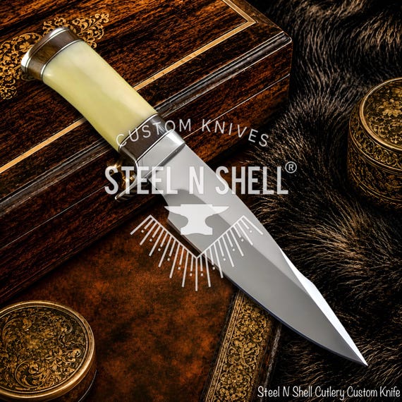 1-Of-A Kind Handmade Custom Skinning Knife, D2 Steel, Bone & Wood Handle.
