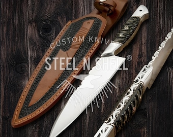 Custom D2 Steel Chef Knife with Leather Sheath - Handmade Kitchen Knife Personalized Gift.