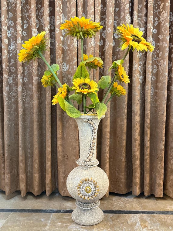 Large Handmade Seashell Mosaic Floor Vase Unique Centerpiece for Home Decor.(28.35x4)