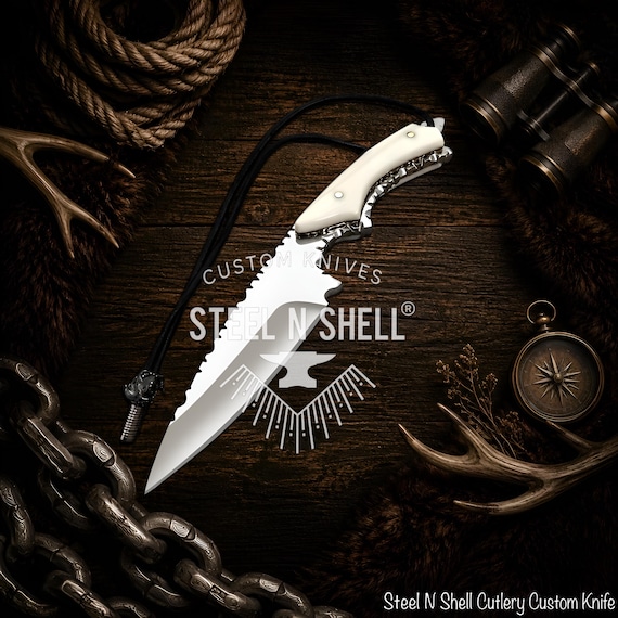Handmade D2 Steel Bushcraft Knife: Polished Blade, Acrylic Handle, Leather Sheath