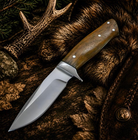 Glenwood D2 Tool Steel ( Steel N Shell )Hunting Knife, Handmade Wood Handle, Leather Sheath.