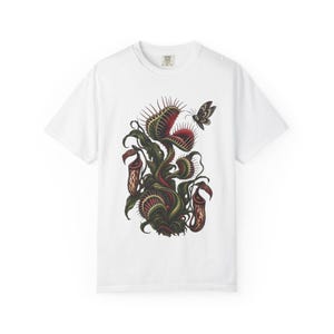 Illustratie van een Venusvliegenval op een T-shirt | Afbeelding van een vleesetende plant