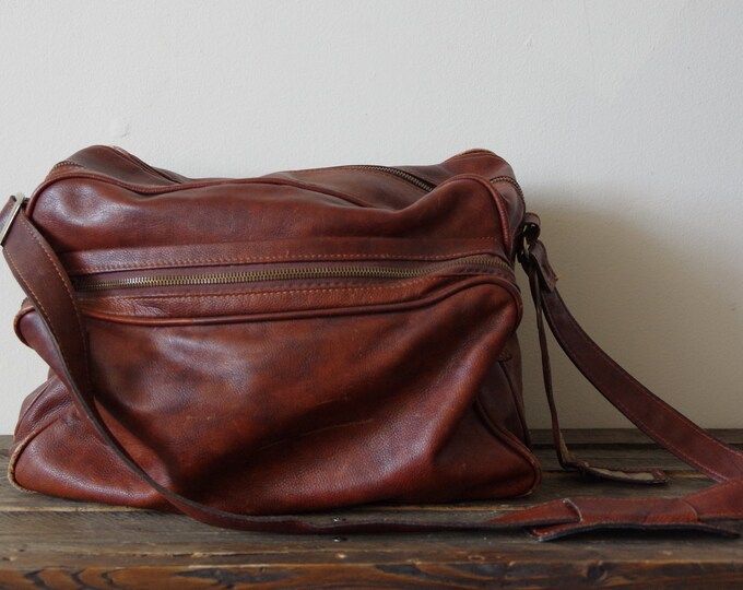 Vintage Brown Leather Duffle Weekend Travel Bag Depe Zipper Etsy