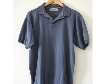 1980s Huk-A-Poo Blue Polo Shirt w/ Cuffed Sleeves Size Large