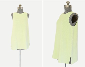 1990s Moda Int'l Pale Lime Green Cotton Sleeveless Tunic Size Large | Made in USA