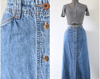 1990s-2000s Jones New York Sport Button Front Denim Midi Skirt w/ Pockets Size 10