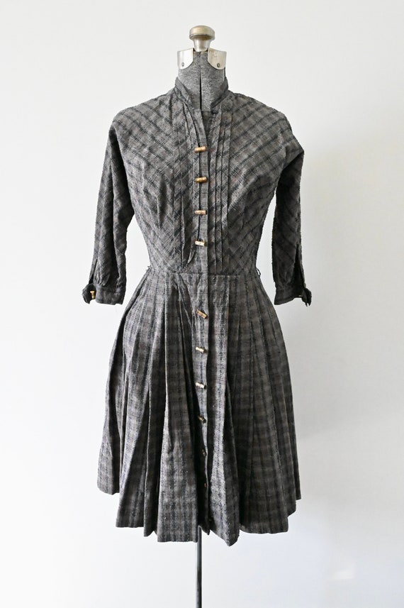 1950s Betty Hartford Brown Black Plaid Fit and Fl… - image 2