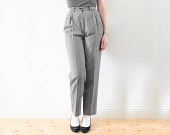 Pantalones Talbots de lana con pata de gallo, negros y blancos, de cintura alta y plisados, de los años 80 y 90. Talla 4, cintura de 66 cm. Woolmark. Fabricado en EE. UU.