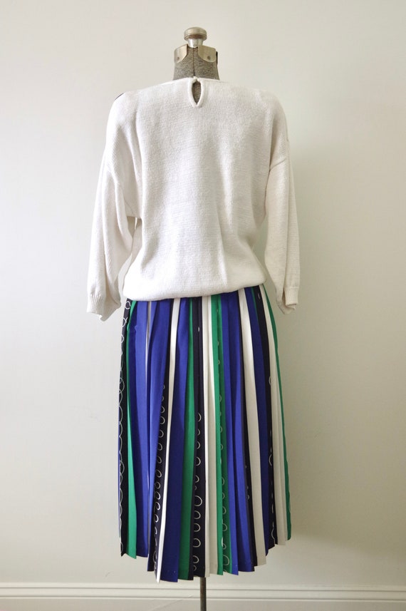 1980s Andrea Gayle 2 Piece Blue Green White Strip… - image 5