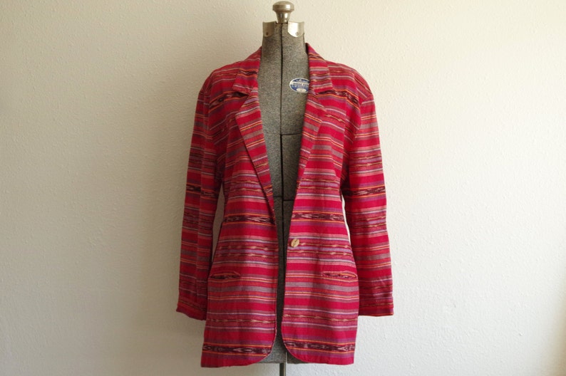 Vintage Tracy Evans Ltd Red Southwestern Print Oversized Blazer Size Large Made in USA