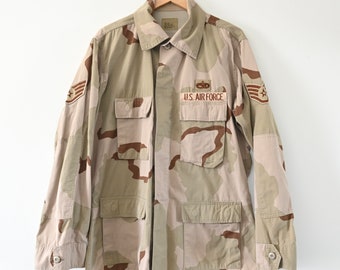 1997 Unicor Desert Camouflage Combat Coat Size Large Long | U.S. Air Force, Staff Sergeant Patches
